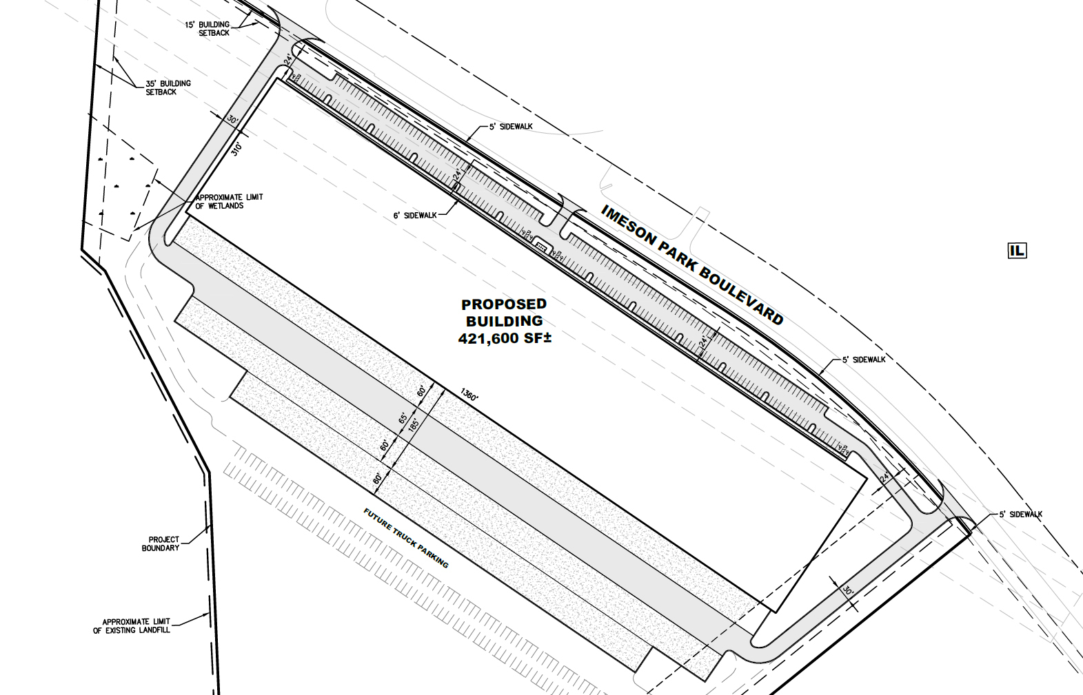 Merritt Properties of Baltimore proposes a five-building, 256,350-square-foot industrial project on 25.34 acres at 1250 Imeson Park Blvd.