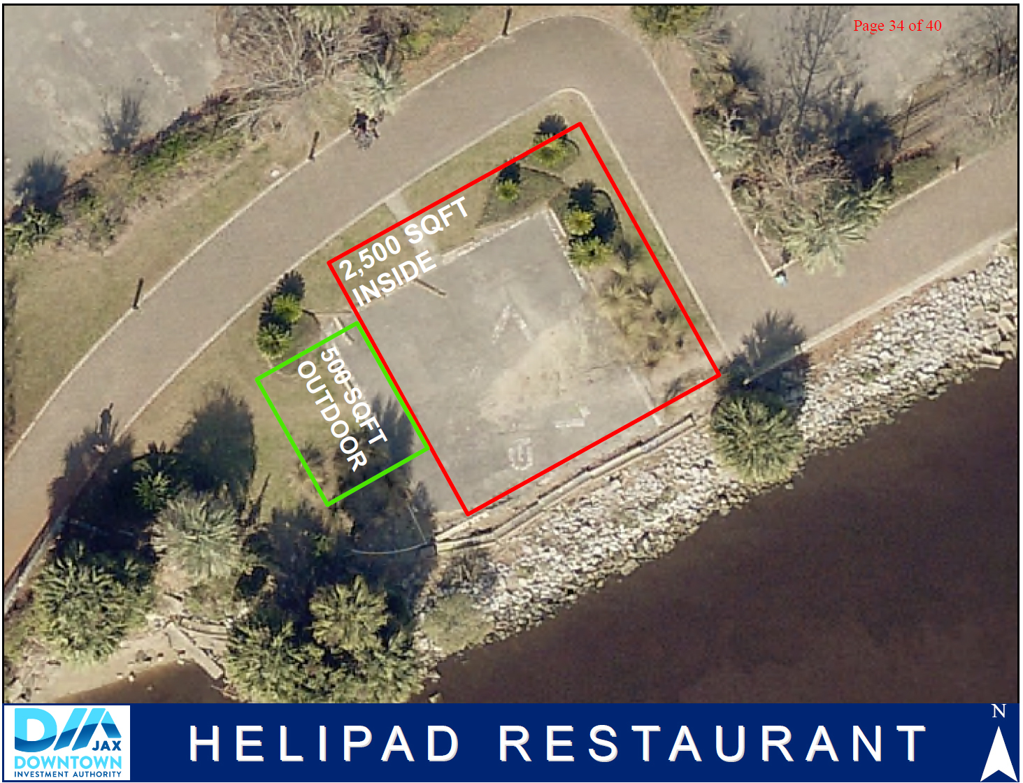 A riverfront restaurant could be located at the property's helipad.