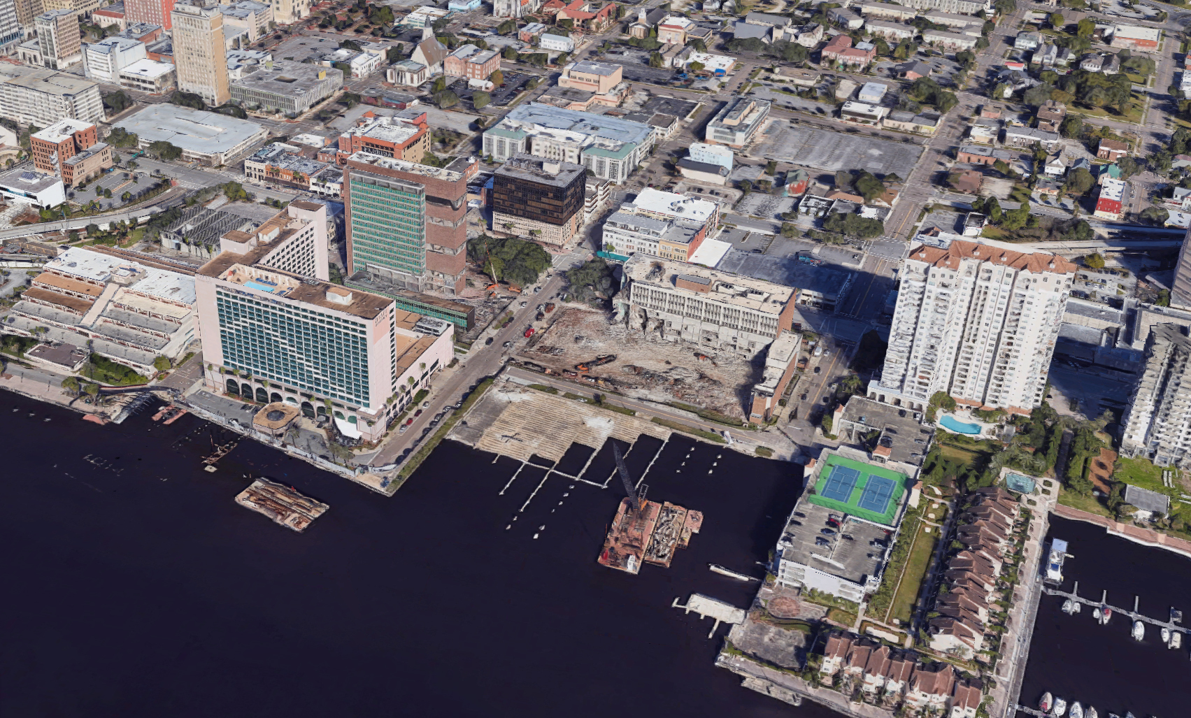 The old City Hall Annex and the partially demolished old Duval County Courthouse are seen in this satellite image. (Google)
