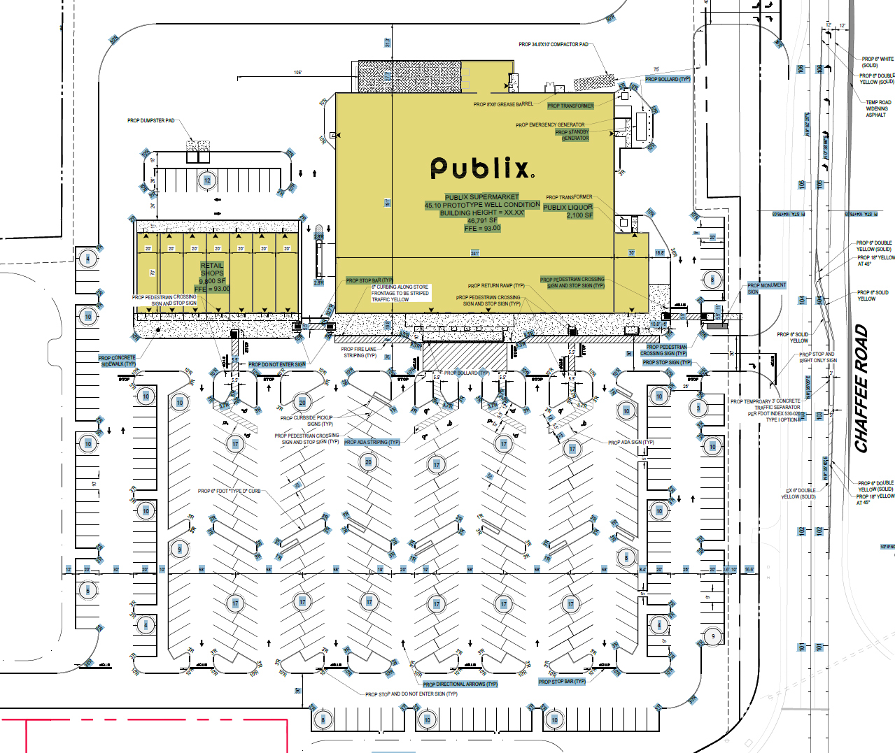 The St. Johns River Water Management District is reviewing an application for the 19.35-acre project designed for a 46,791-square-foot Publix and another 9,800-square-foot building of retail shops.