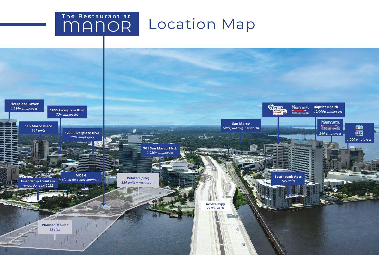 A map in the Colliers flyer promoting Restaurant at Manor.