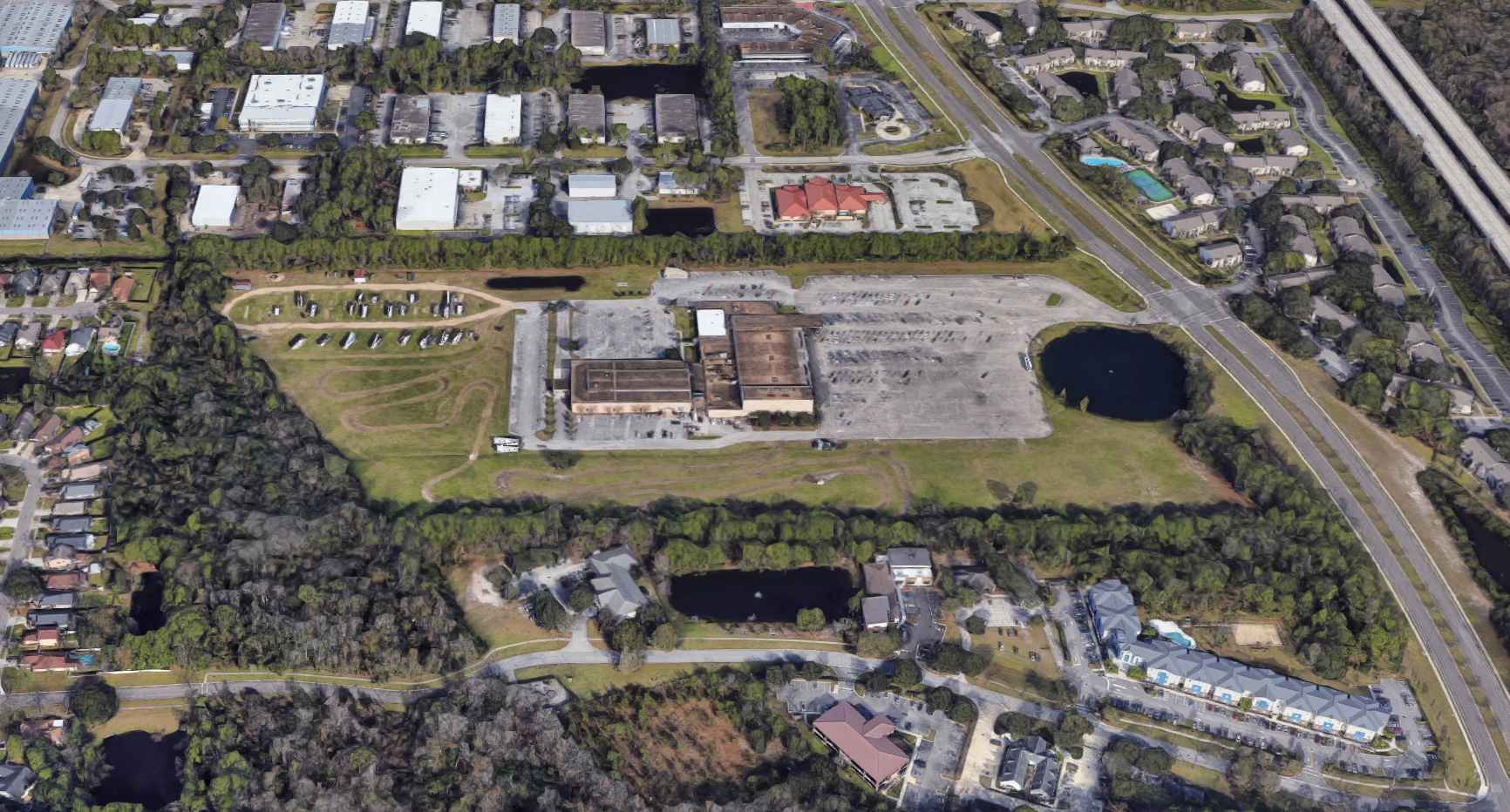 A satellite image of the Morocco Shrine Auditorium property. (Google)