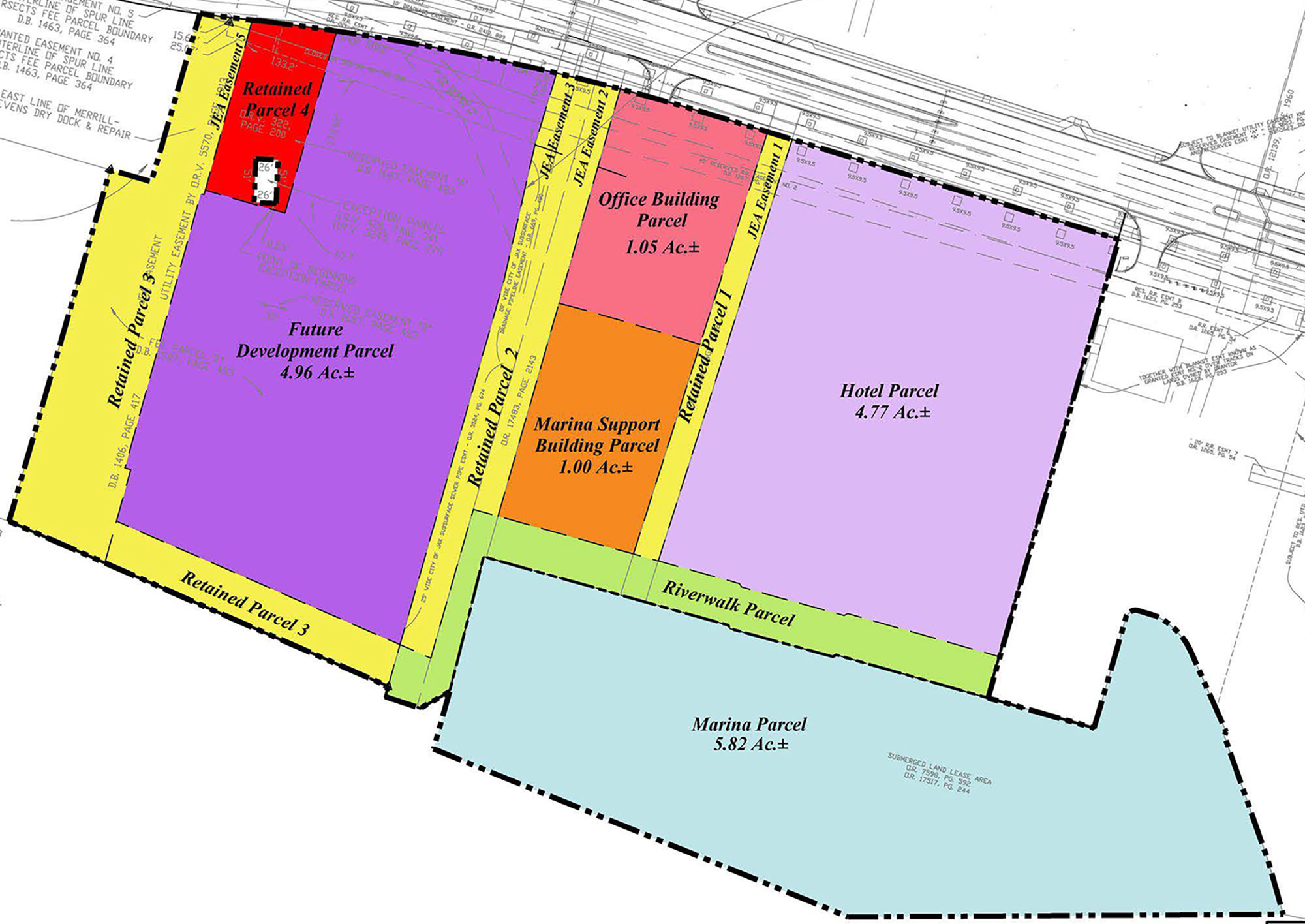 A site plan of the Four Seasons development area south of TIAA Bank Field.