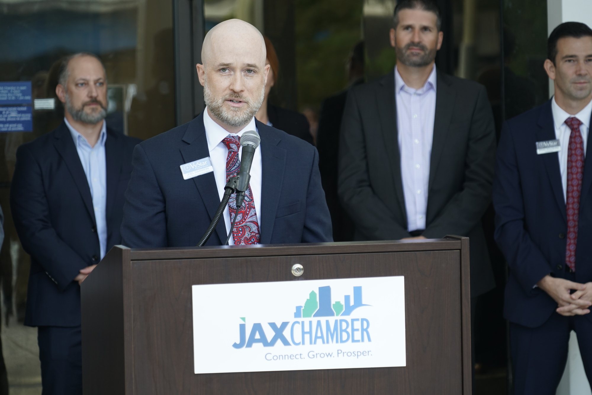 VyStar Chief Member Experience Officer Joel Swanson speaks Oct. 5 at the announcement that Nymbus Inc. is moving its headquarters of Jacksonville.