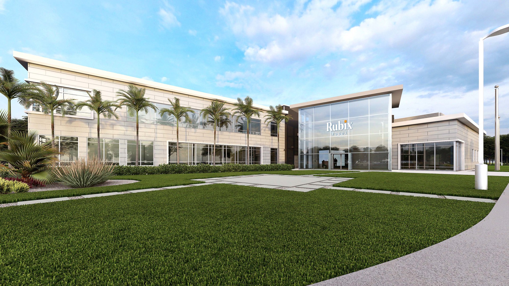 An artist's rendering of the new Rubix Foods headquarters in Flagler Center with the new signage.