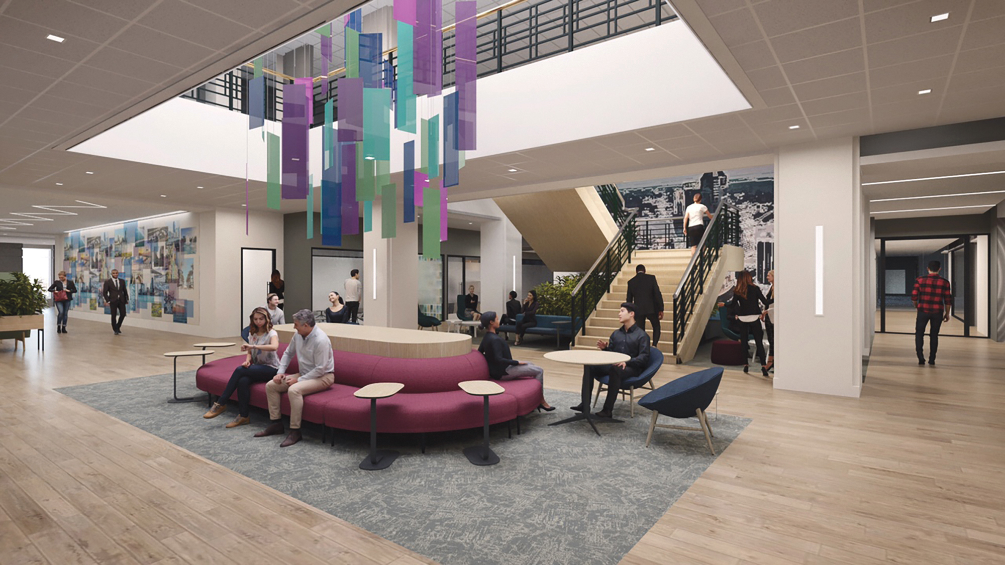 The renovated lobby area in a 9000 Southside Blvd. office.