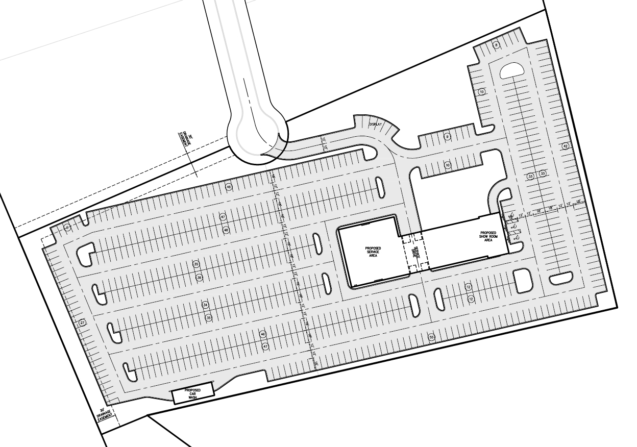 The site plan for the car dealership in Exchange West at eTown.