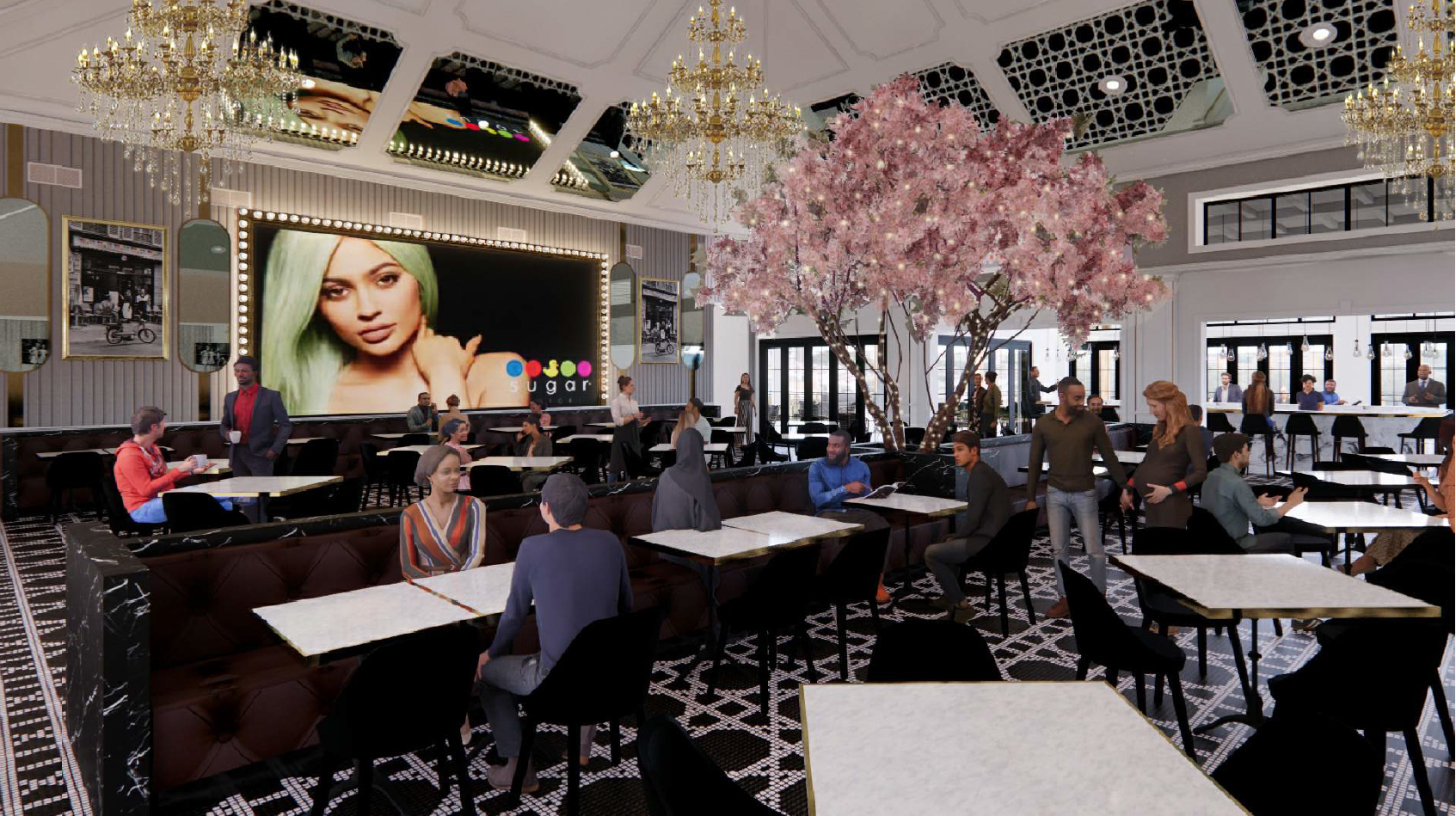 Sugar Factory said it will have 179 seats in the main dining area.