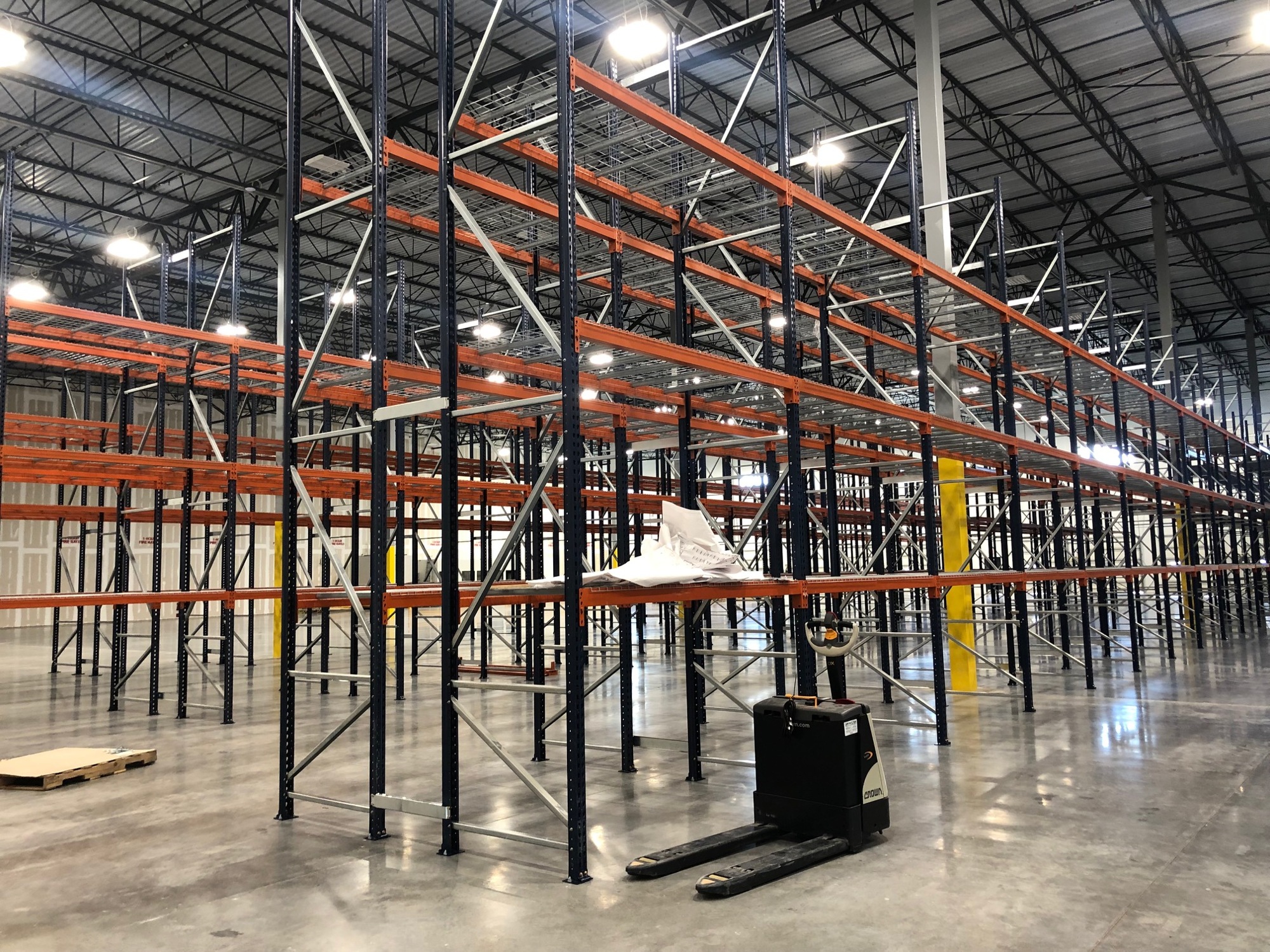 The racks inside the 40,000-square-foot ArdentX warehouse can hold 75 full truckloads.