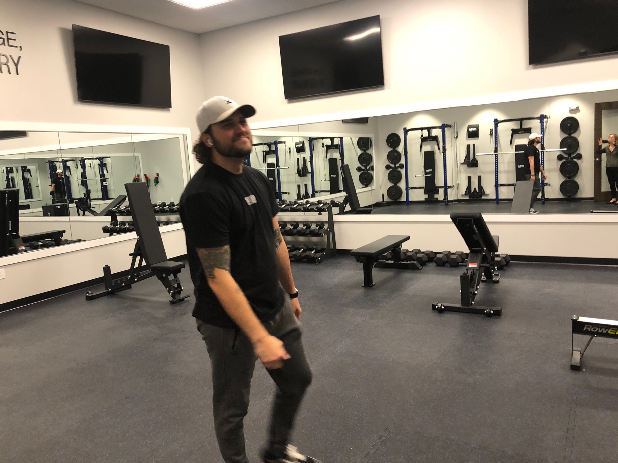 ArdentX COO Connor Miller in the company’s gym, available to workers 24/7.