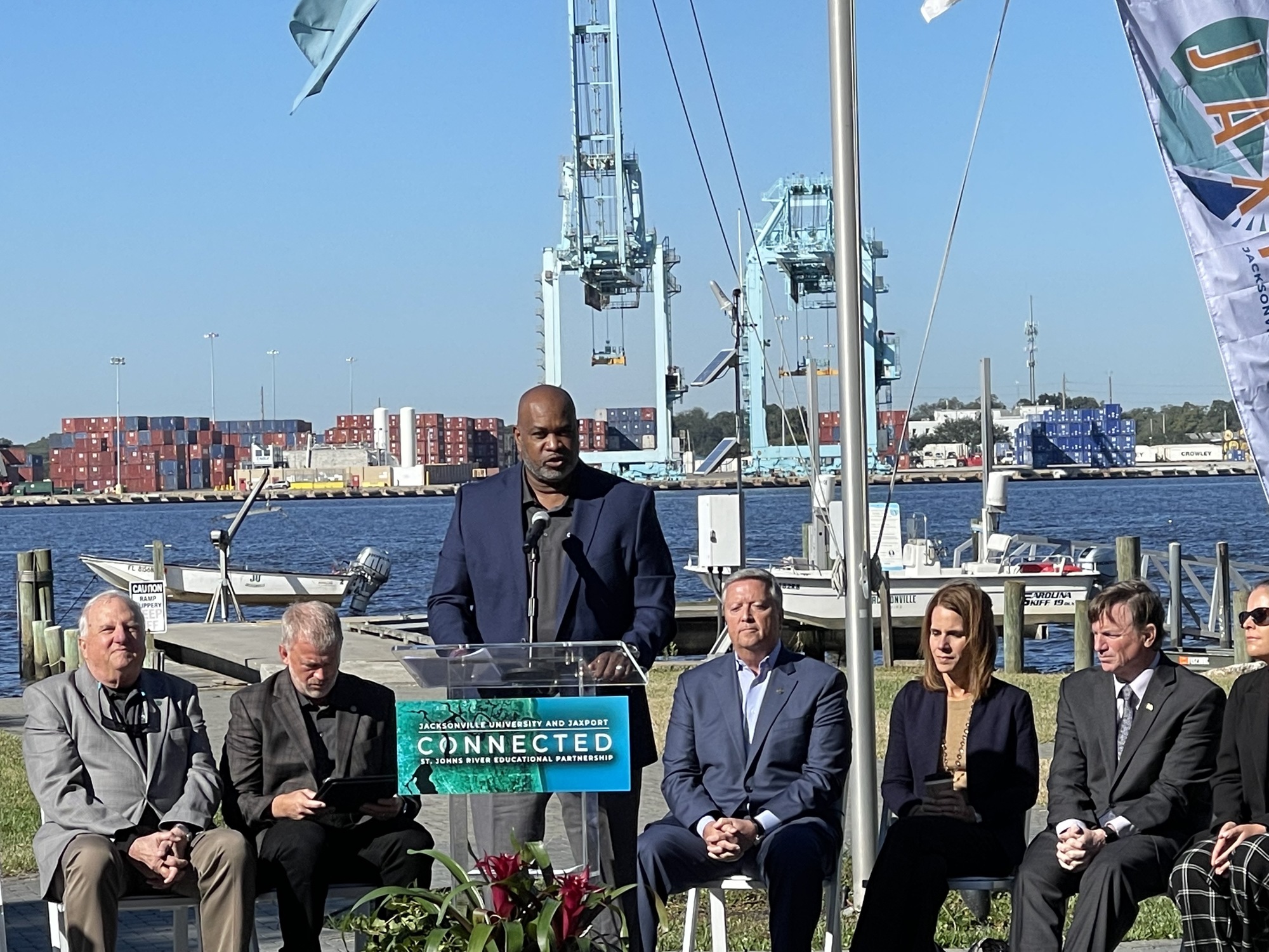 JaxPort CEO Eric Green speaks Nov. 15 on the Jacksonville University campus during the announcement of the “Connected” imitative.