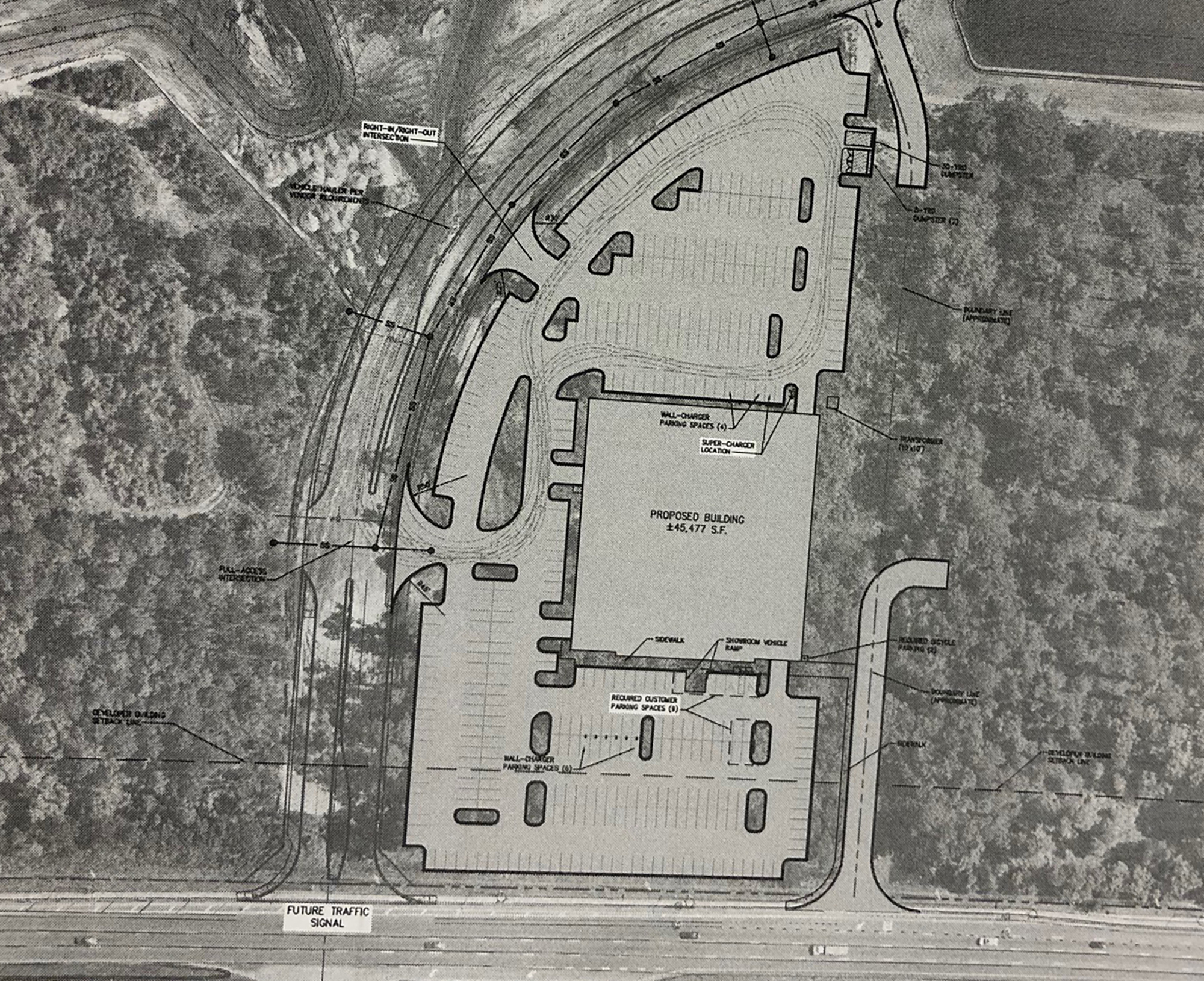 The site plan for the electric vehicle showroom.