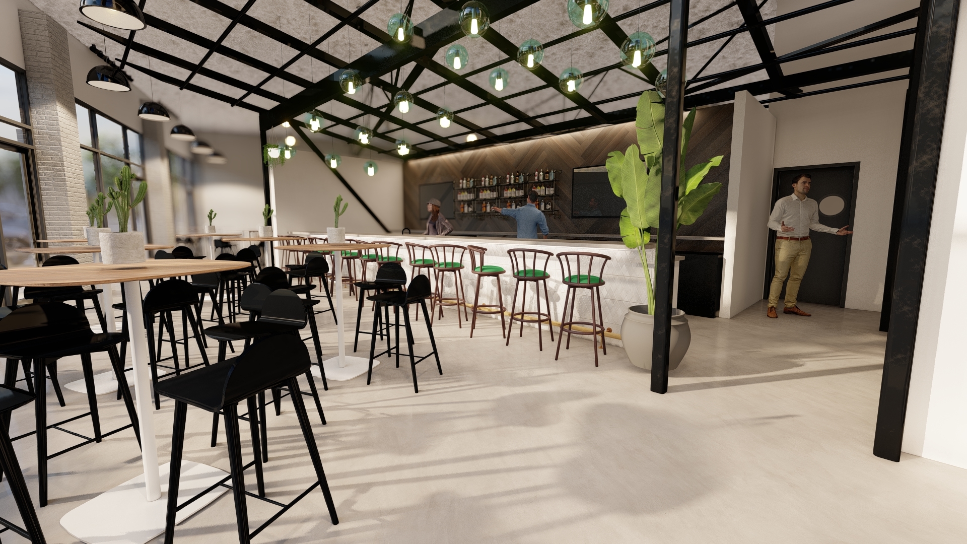 Upon entering, customers will be greeted with seating and a bar area designed with a lot of light.