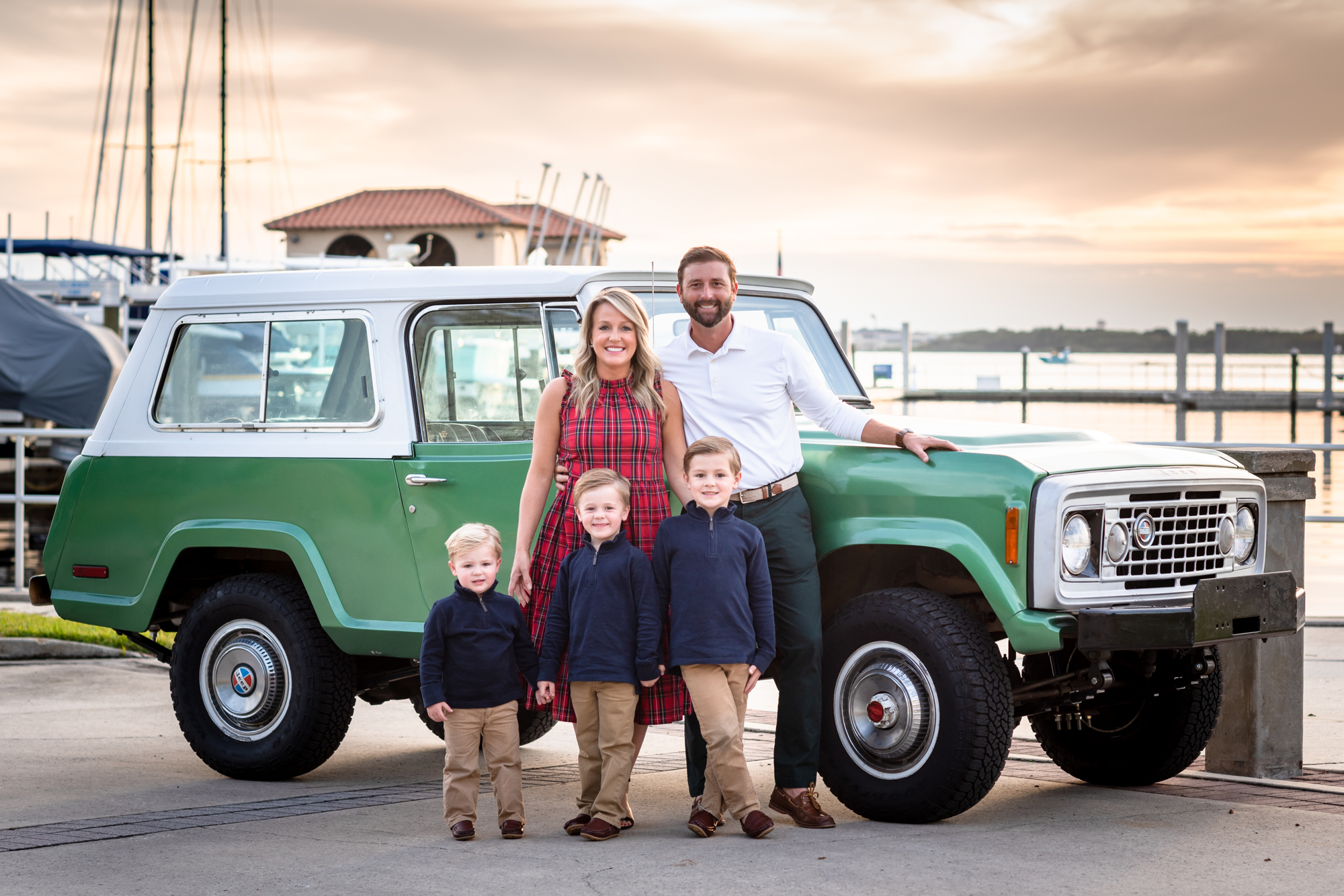 Kerrie and Daniel Hileman with children Andrew, 2, Peyton, 5, and Patrick, 7. The couple, who own The White Magnolia Bridal Collection, plan to launch Fore Score Golf Tavern.