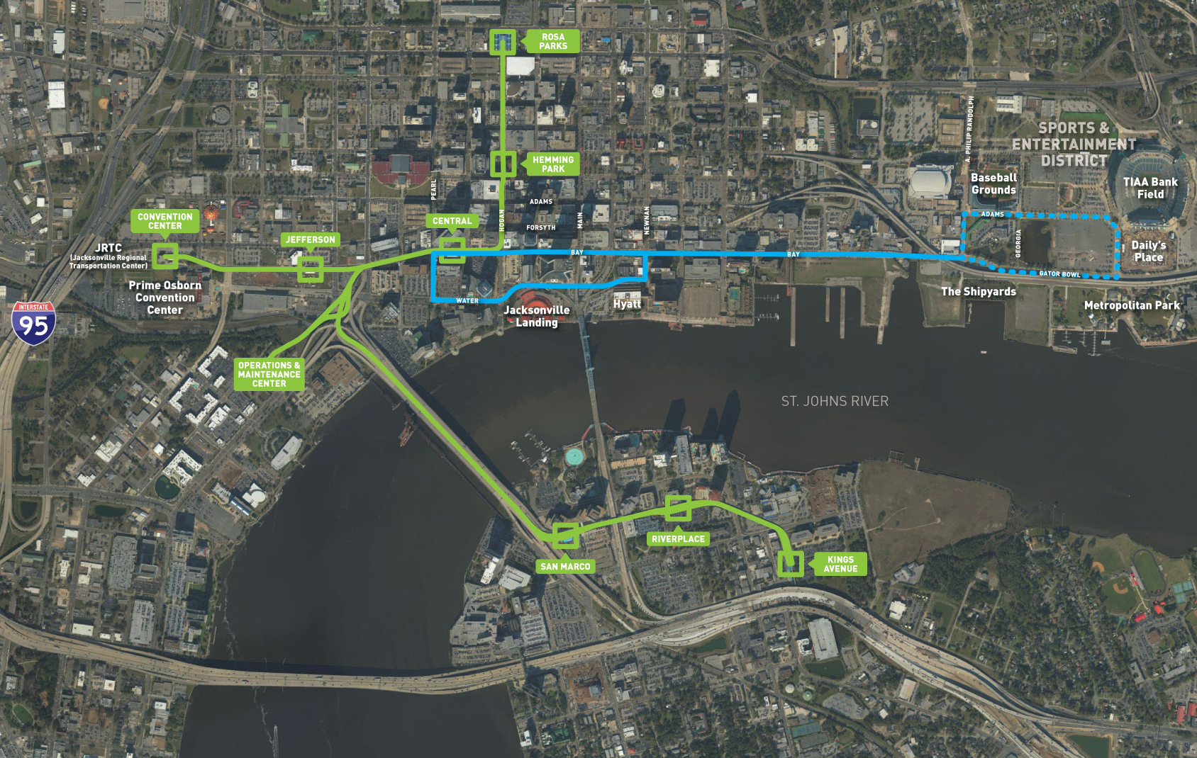 The second phase of the Skyway modernization project would convert the existing Skyway rail into an elevated track for autonomous vehicles.