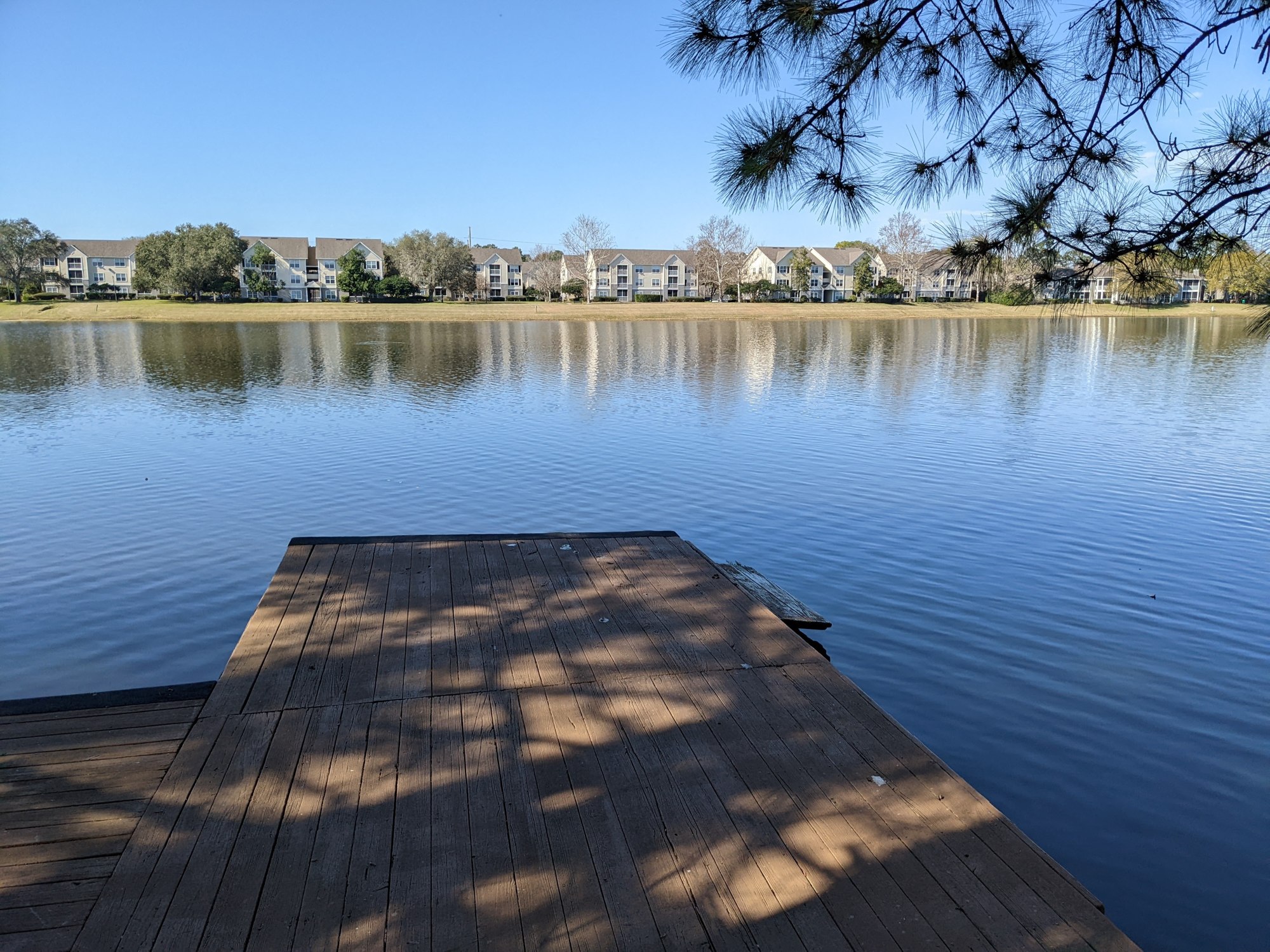 The dock at Skinner Lake behind the Black Creek Outfitters store.