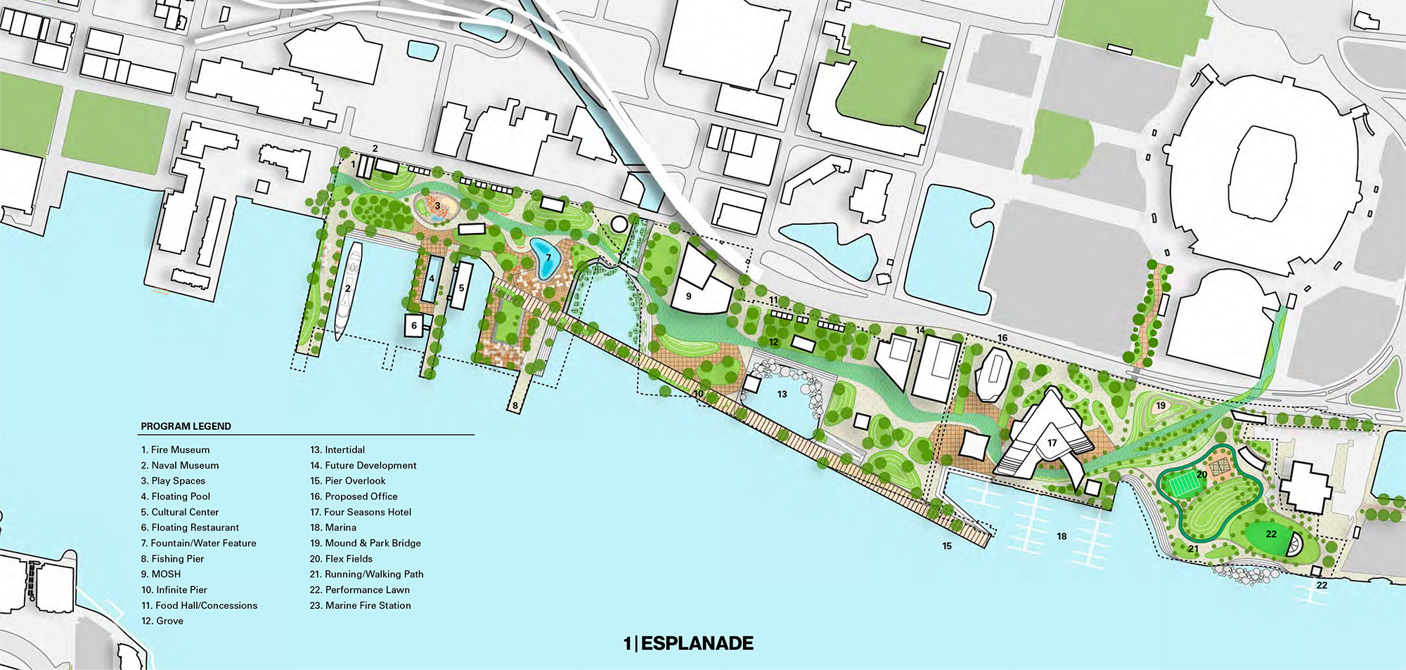 The duPont Fund drafted a nearly $500,000 riverfront connectivity study that includes an “esplanade” plan for Shipyards West.