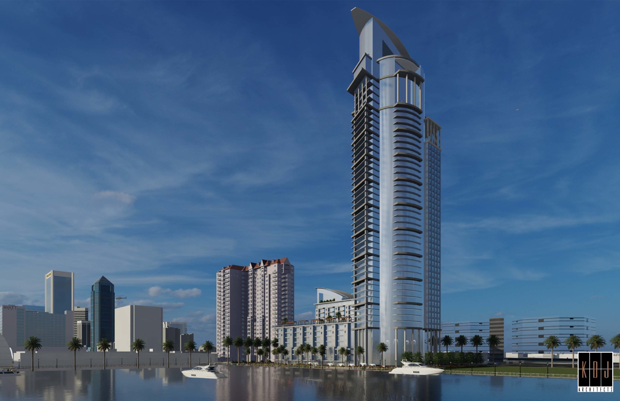 The proposed 40-story, 550-foot-tall condominium and apartment at the former site of the Berkman II in Downtown Jacksonville.