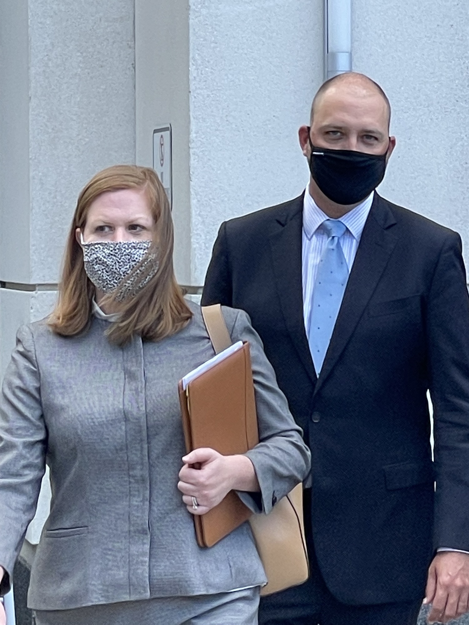 Former JEA Chief Financial Officer Ryan Wannemacher leaves the federal courthouse Downtown on March 8 with his attorney Catherine M. Licandro after pleading not guilty to federal charges.