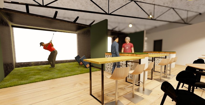 The simulator bays at Fore Score Golf Tavern planned in San Marco can accommodate up to eight players. 
