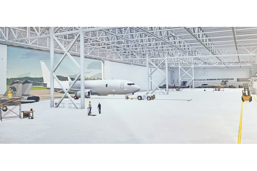 A rendering of a hangar at Boeing’s next maintenance, repair and overhaul facility at Cecil Airport. The facility is scheduled to be completed in 2023.