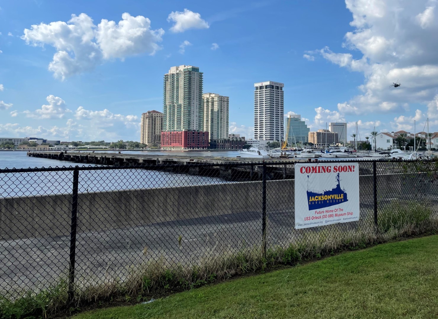 The future home of the USS Orleck at the Jacksonville Shipyards west of the demolished Berkman Plaza II.