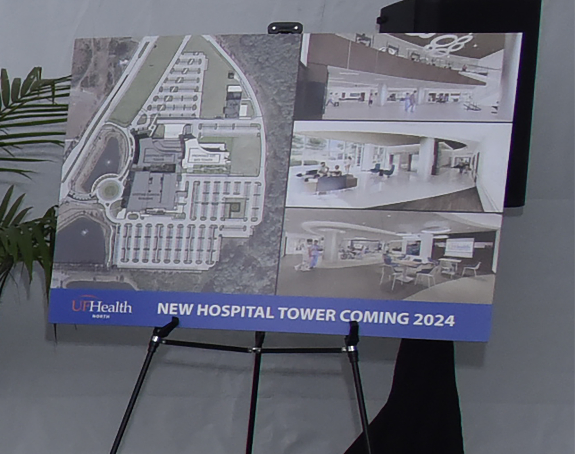 Renderings show the tower will be built on the east side of phase two of the UF Health North campus.