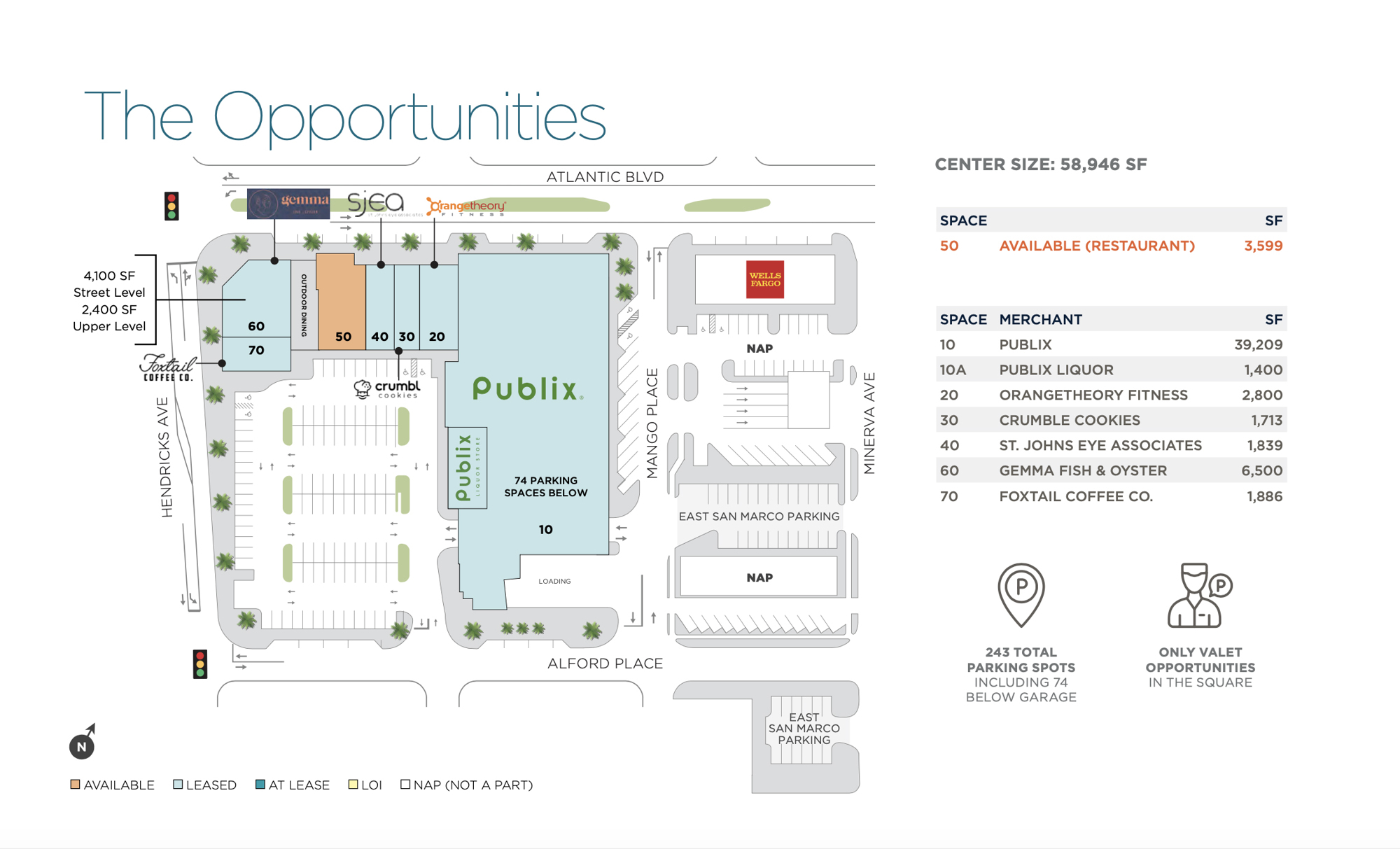 One space remains for lease at East San Marco.