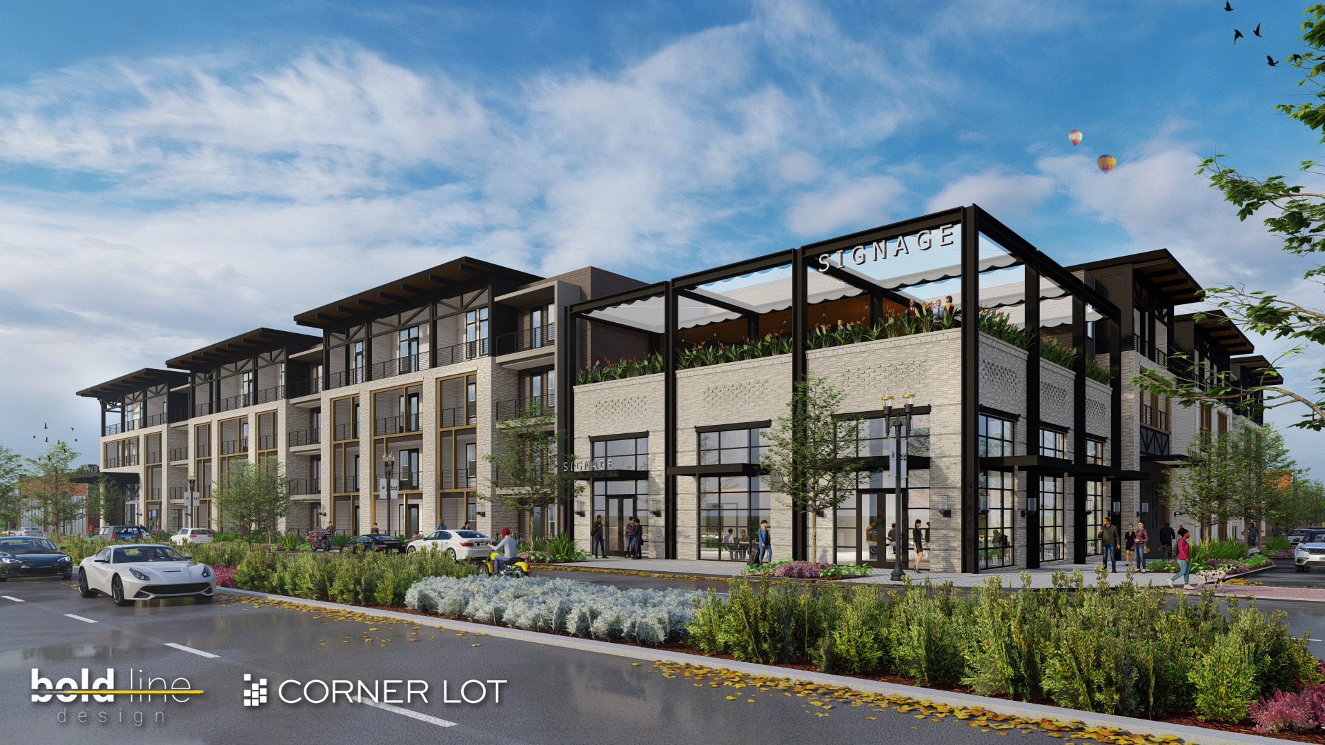 The 201-unit, four-story project will include retail uses. (Bold Line Design)