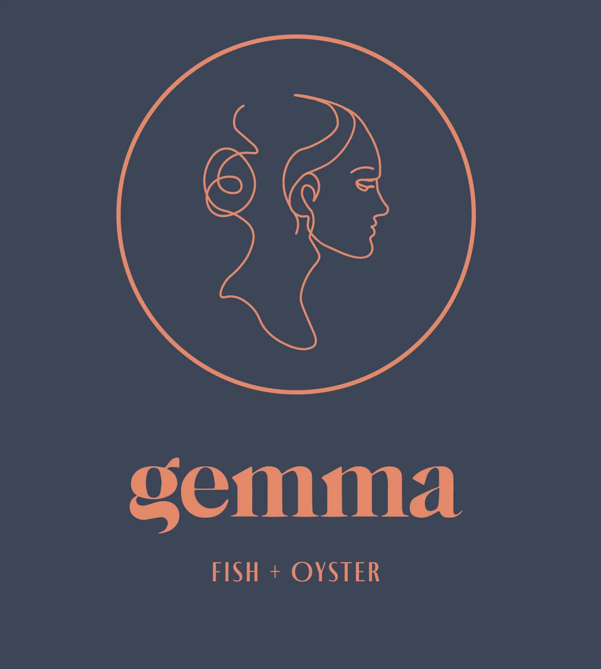 The logo for  Gemma Fish + Oyster restaurant