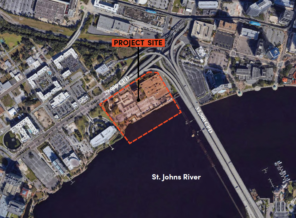 The former Florida Times-Union site is near the Acosta Bridge on the Northbank of the St. Johns River.