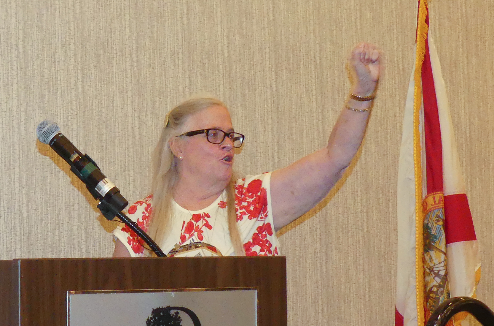 Betsy White, Bill Sheppard’s widow and law partner, acknowledges  the Law Day crowd.