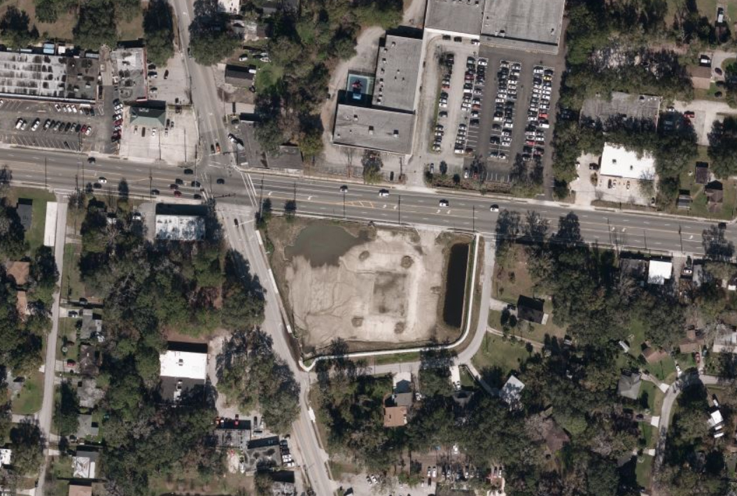 The cleared and vacant site is at southeast Emerson Street and Spring Park Road, east of Interstate 95. (Bing