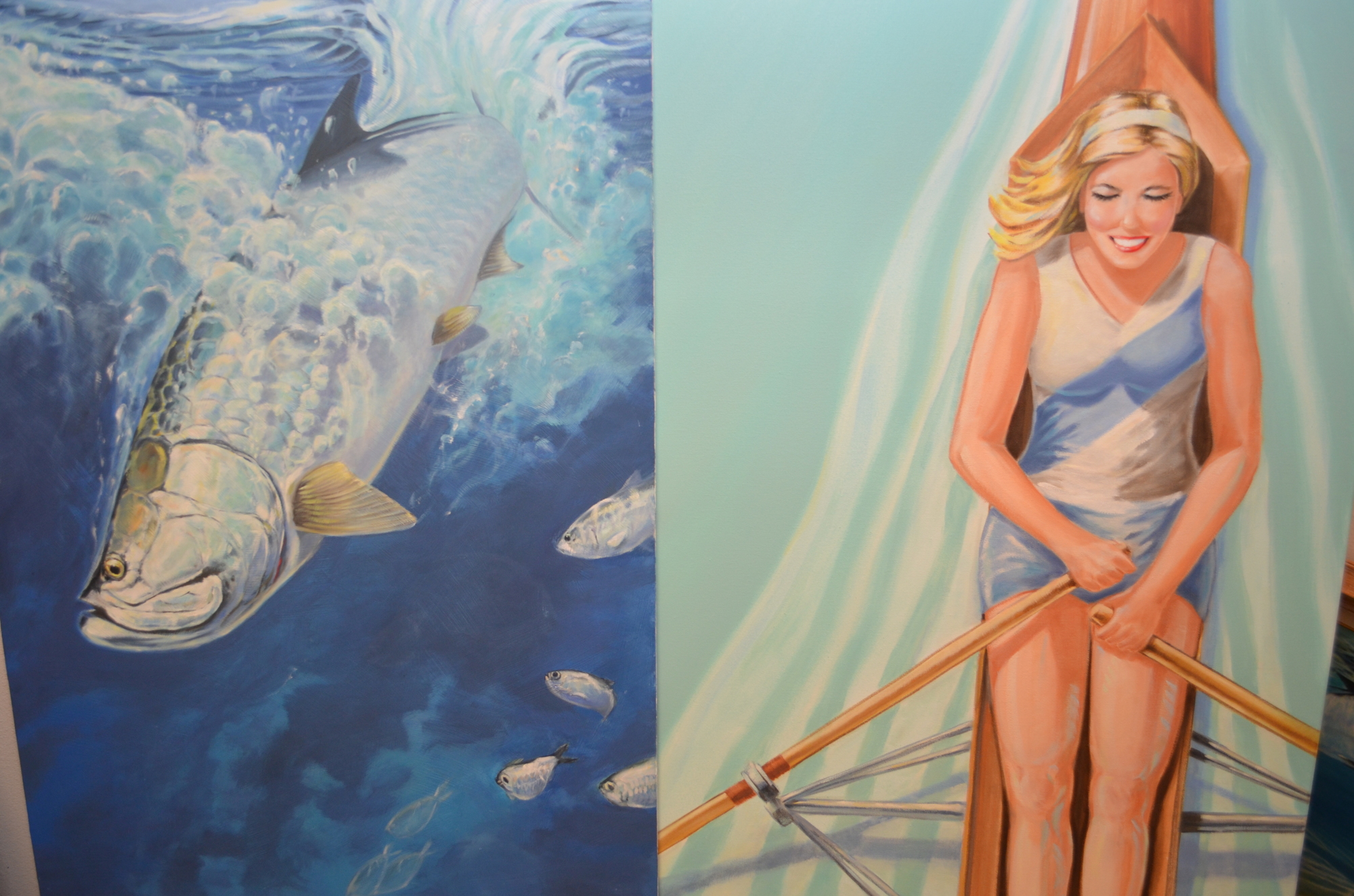 Coudal paints in two distinct arenas: Florida wildlife and retro illustration