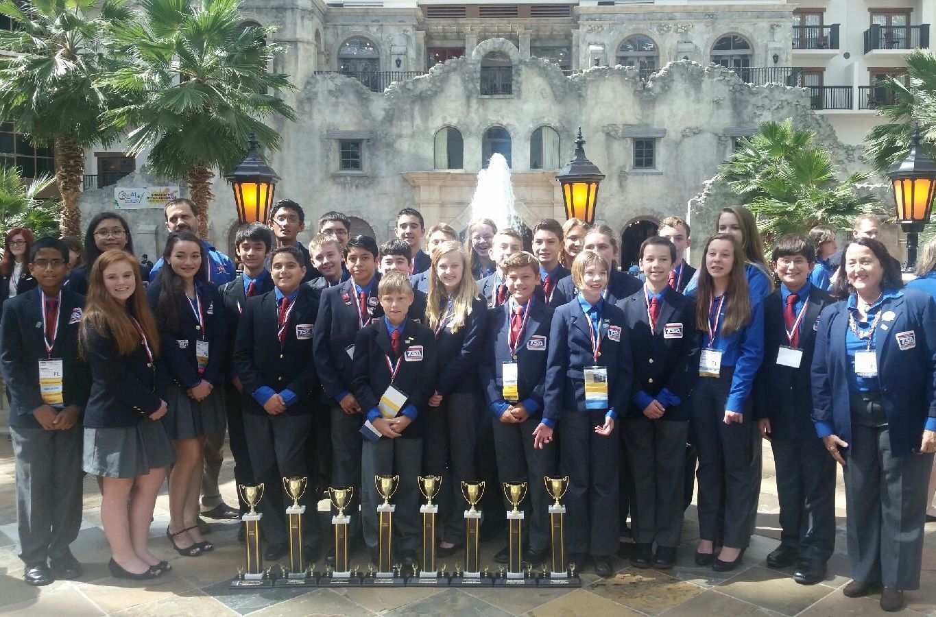 Nolan Middle School Technology Student Association students show off their trophies from nationals. Courtesy photo.