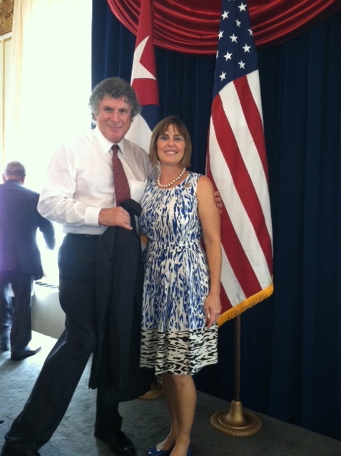 Jorge Fernandez and U.S. Representative Kathy Castor, of the 14th district of Florida, at the reestablished Cuban embassy in Washington, D.C. on July 20.