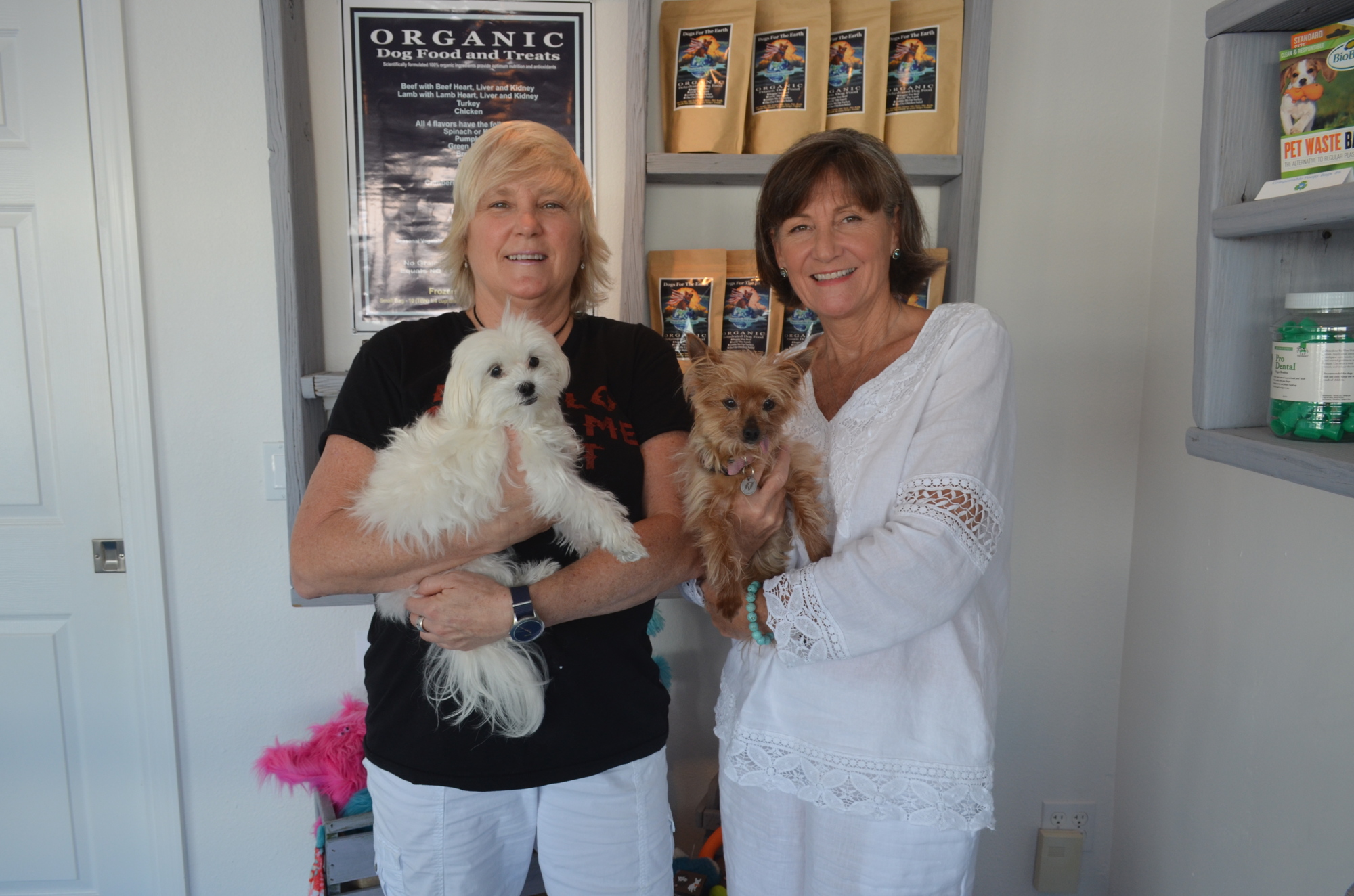 Dogs for the Earth owners Kathy Splawn and Annie Weir with Cocobella and Tiffany