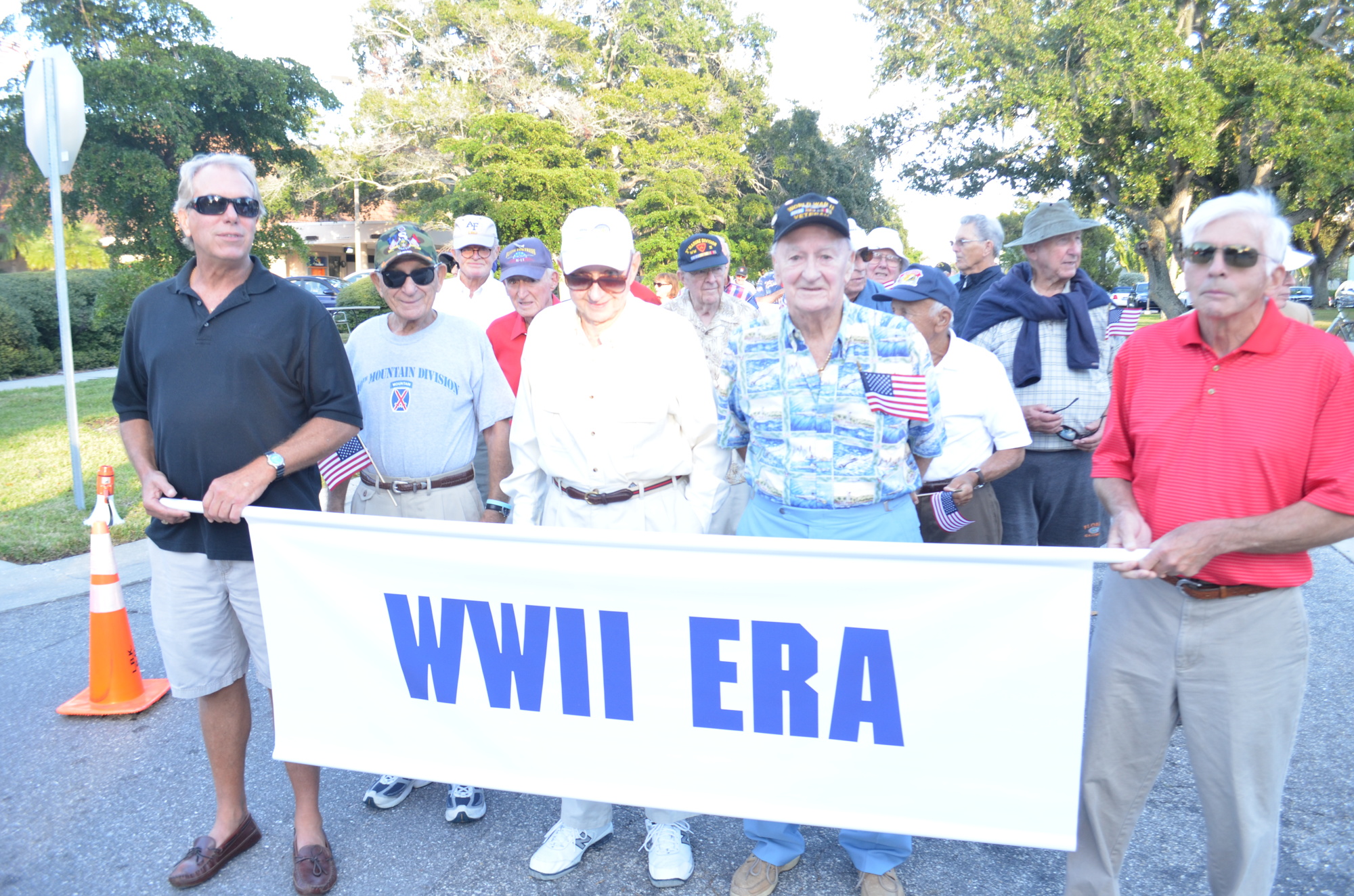 World War II veterans march in last year’s parade.