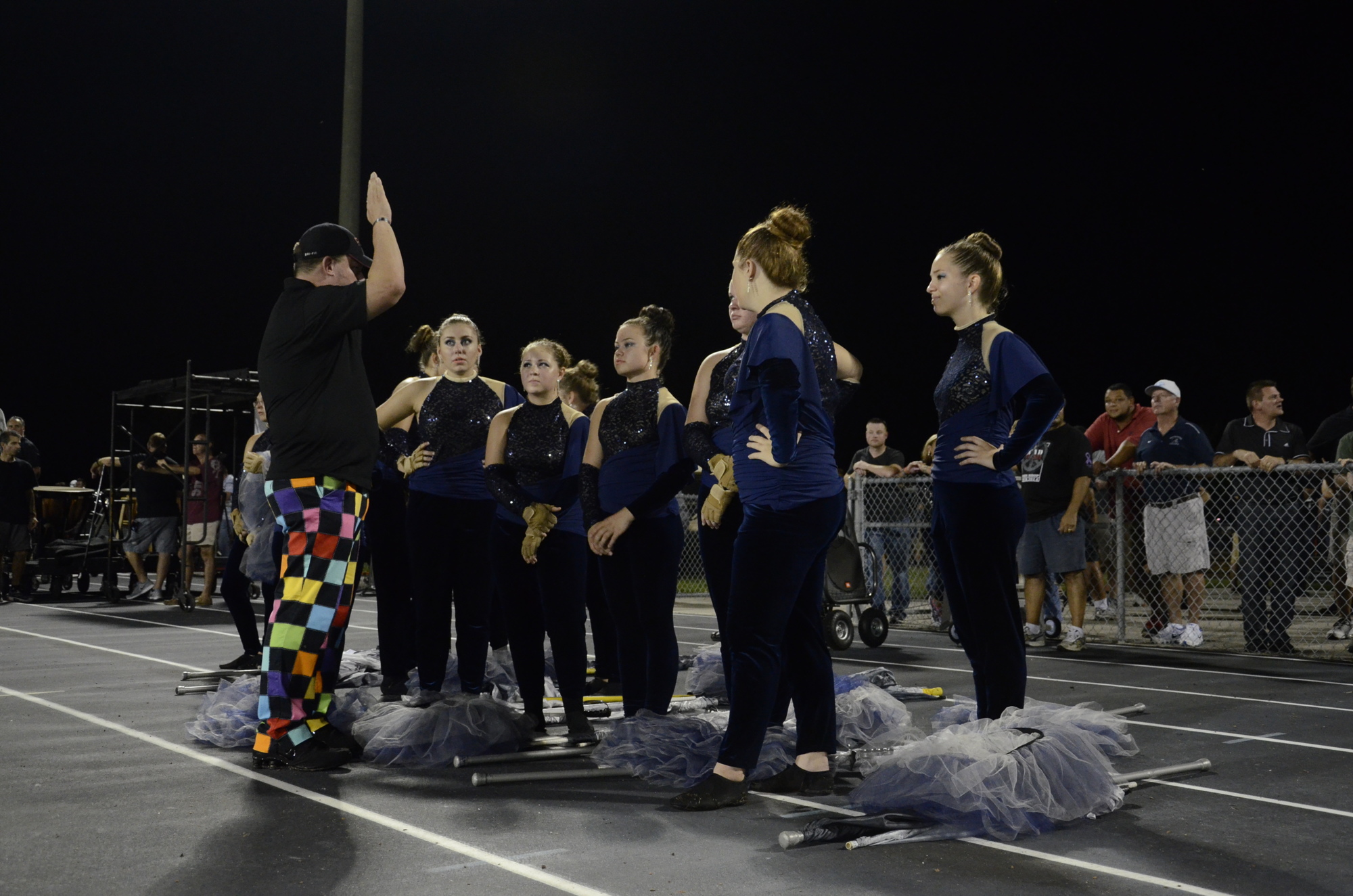 Masengale wears his pants anywhere — here, he's coaching the Braden River High School dance team before the half time show during the game against Lakewood Ranch High School Friday, Sept. 18.