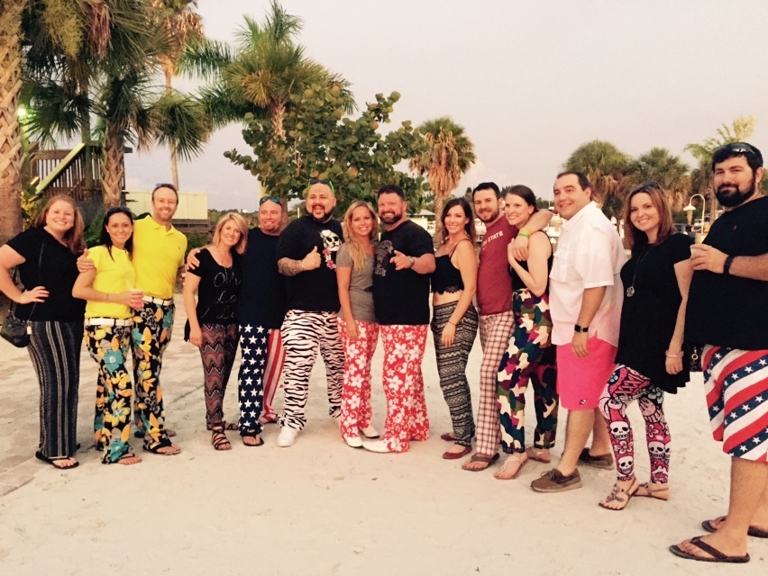 Masengale's friends donned their own pairs of crazy pants for his birthday in June. Courtesy photo