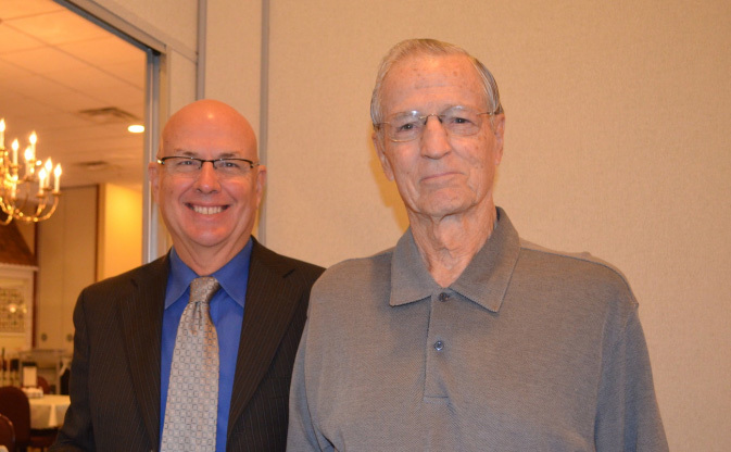 File photo.  Jim Toale and Jack Floyd at the Sarasota Kiwanis Club Prayer Breakfast in May 2014.