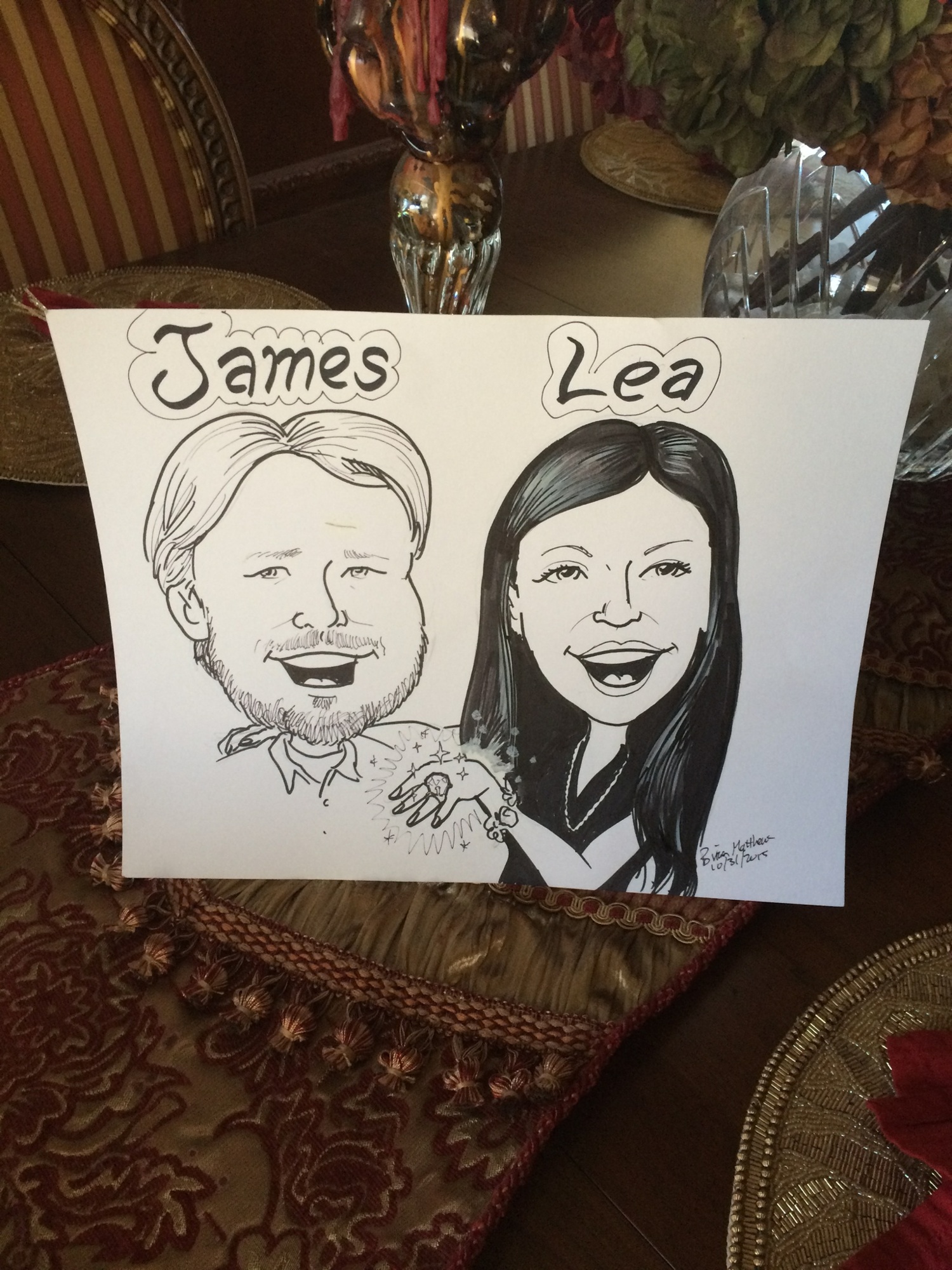 James Buchanan and Lea Mei's engagement cartoon.