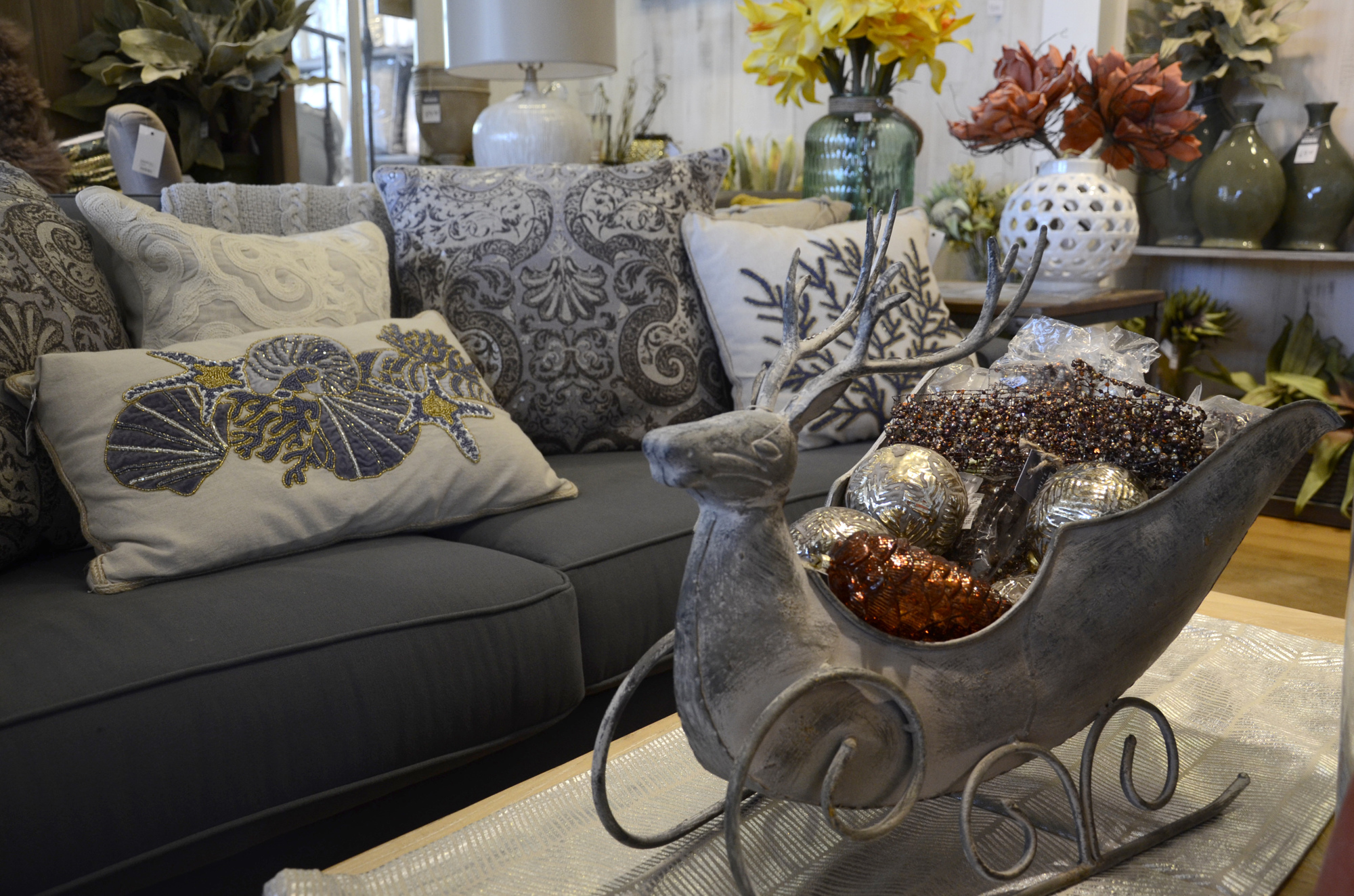 A simple, elegant coffee table decoration can add a touch of festivity to a room.
