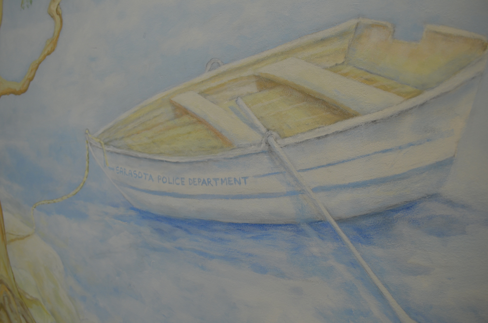 A sailboat is featured in the mural by Joe Cuffaro.