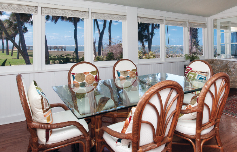 The home has a dining room with a view.