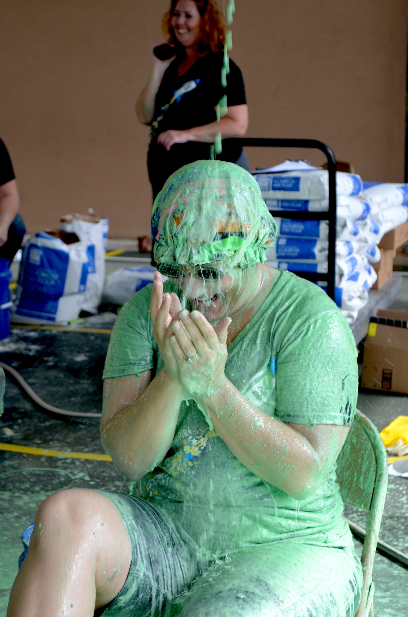 Assistant Principal Samantha Webb sat through more than two hours of students dumping slime on her.