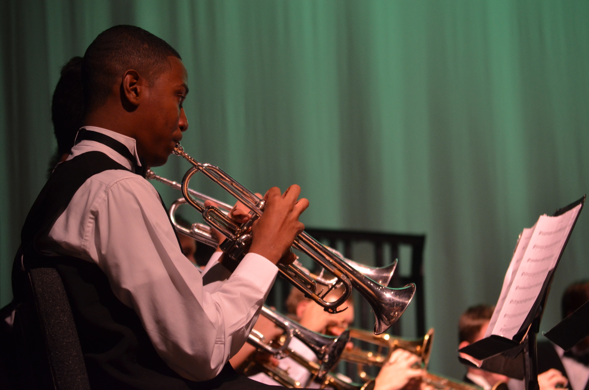 Trumpet player Dashwood Payen performs a Christmas song during a holiday performance.