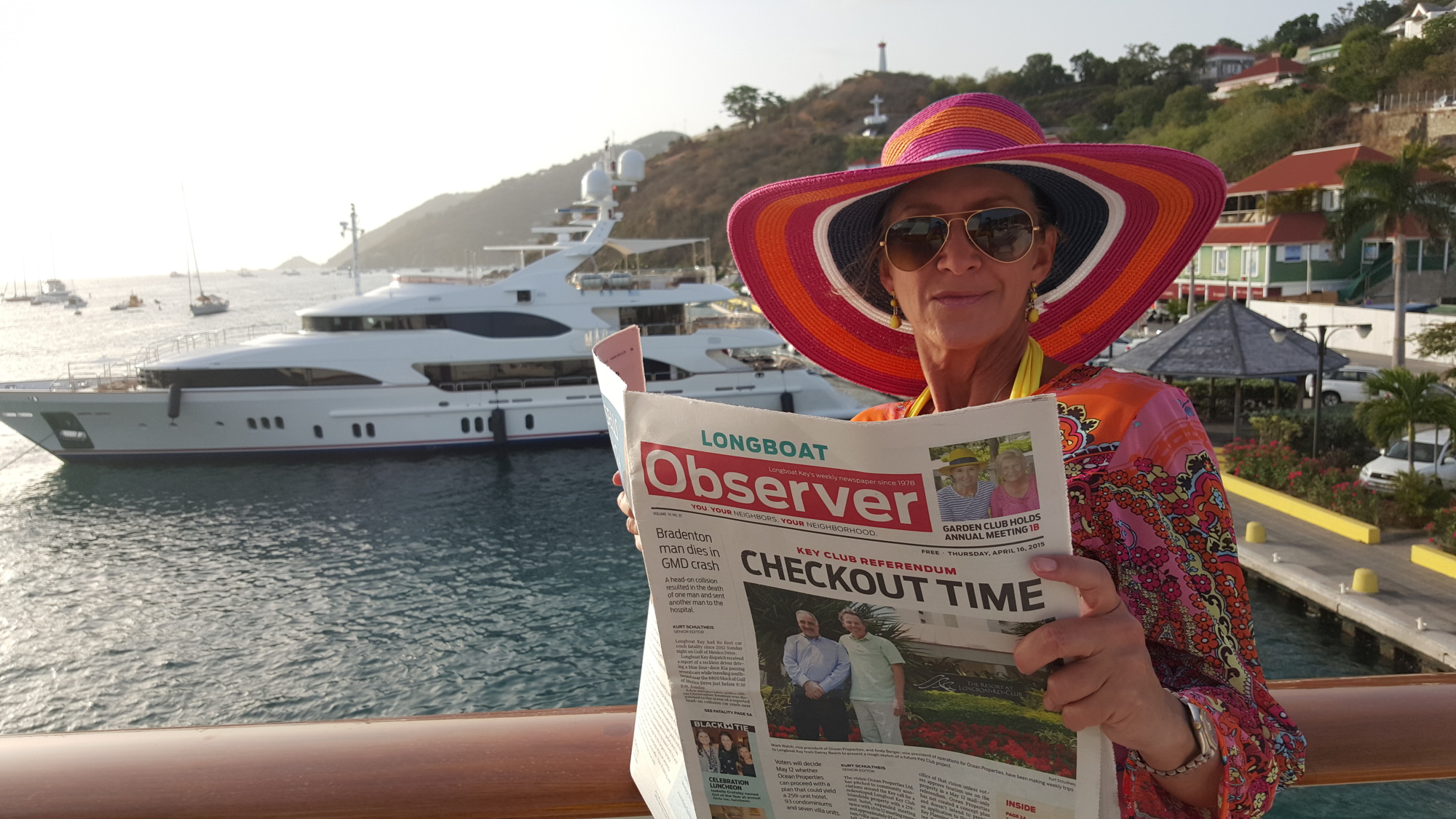 Barbie Nilsen found time to catch up on her Observer news while yachting in St. Barth in the French West Indies.