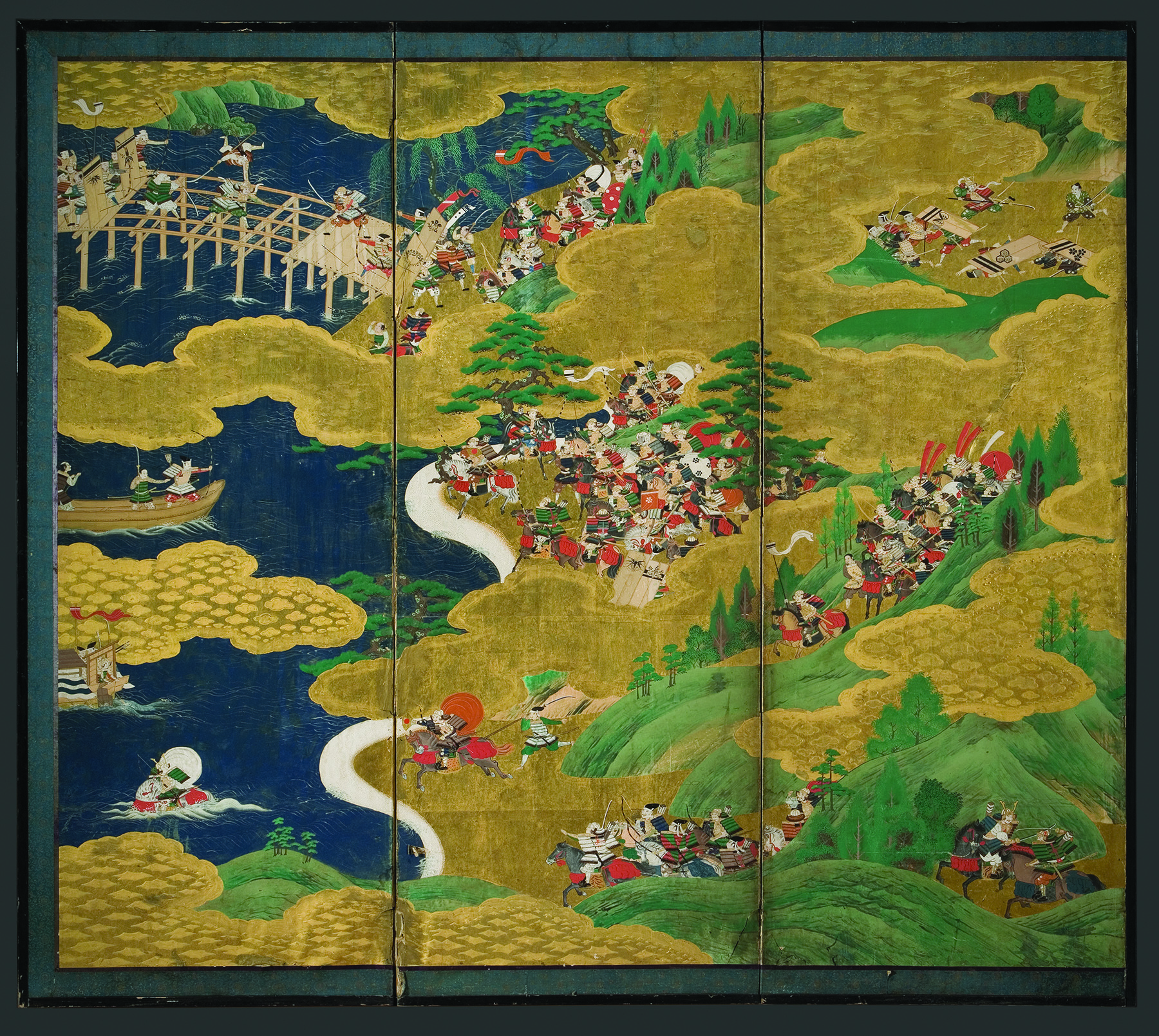 A traditional Byobu screen from the 18th-century Japanese Tosa School of design was constructed out of painted fabric, colored inks and gold leaves.
