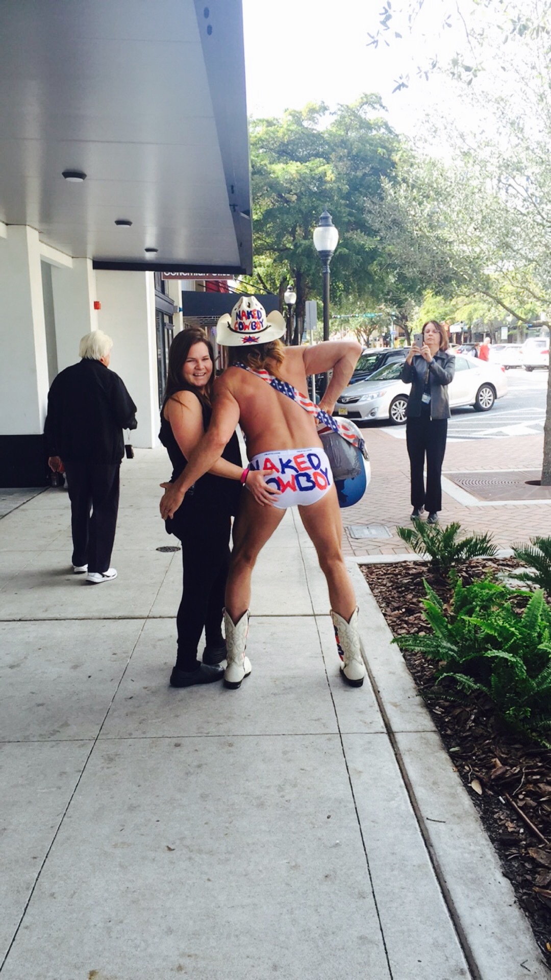 Courtesy photo. Kira Brown spotted the Naked Cowboy while working at Evie's Tavern on Main in Downtown Sarasota.